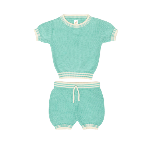 Tuntun Sea Aqua & Natural Mason Shorts Set