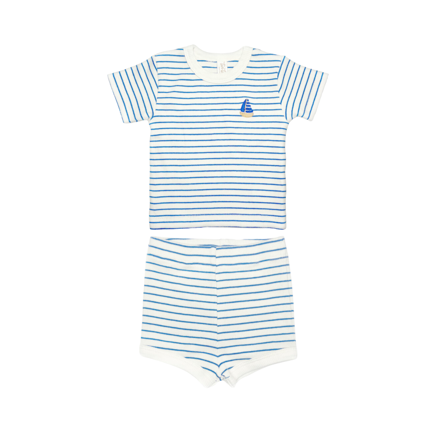 Tuntun Blue Stripes Ribbed Stripe Shorts Set