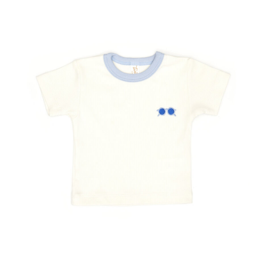 Tuntun Natural & Ice Blue Cherry Short Sleeve Top