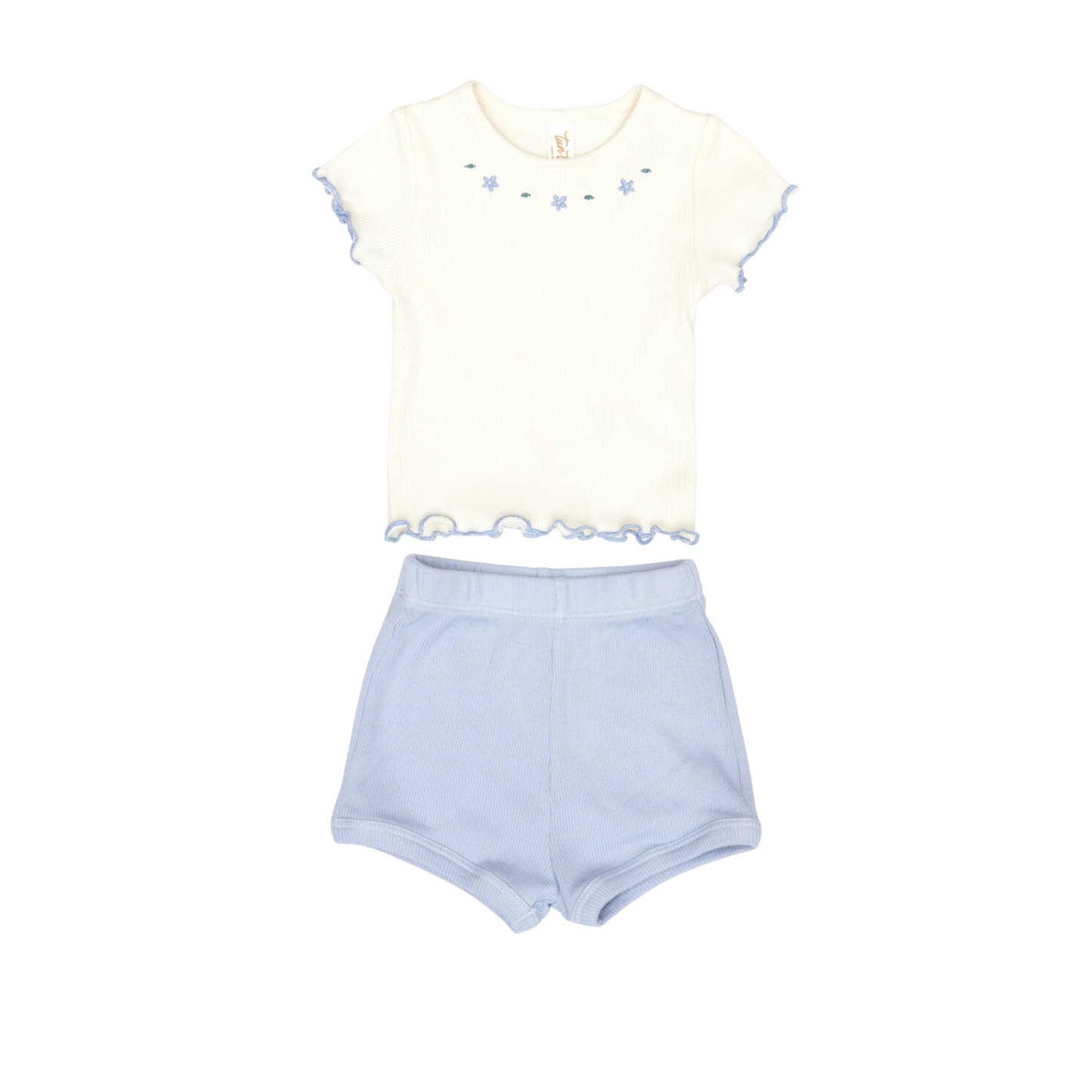 Tuntun Natural & Ice Blue Lara Summer Shorts Set
