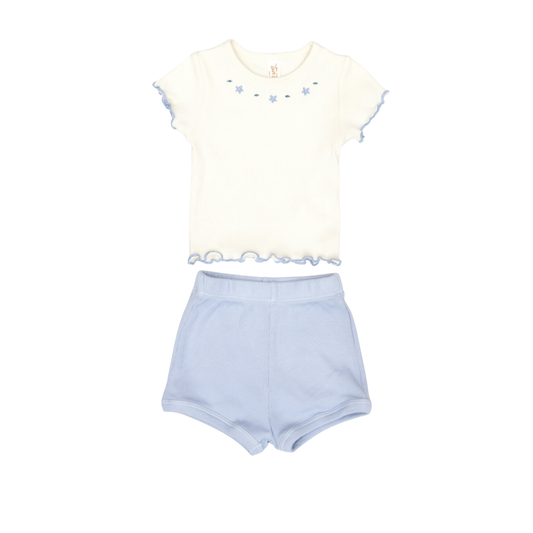 Tuntun Natural & Ice Blue Lara Summer Shorts Set