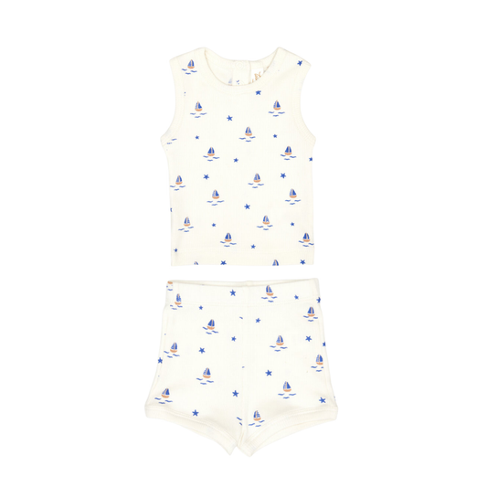 Tuntun Natural Boats Sleeveless Shorts Set