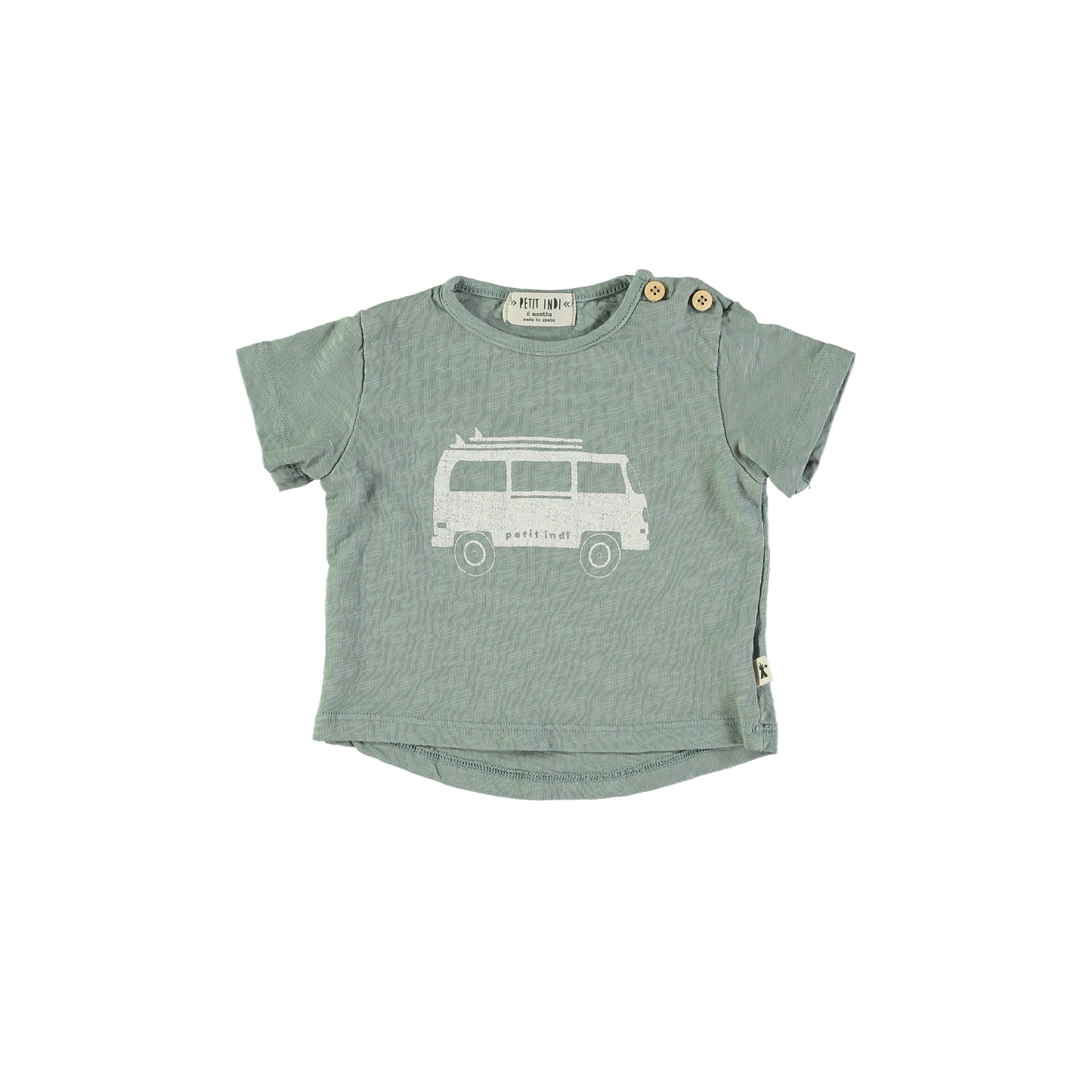 Petit Indi Stone Blue Graphic Shoulder Button Short Sleeve