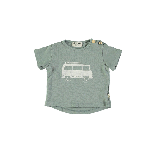 Petit Indi Stone Blue Graphic Shoulder Button Short Sleeve