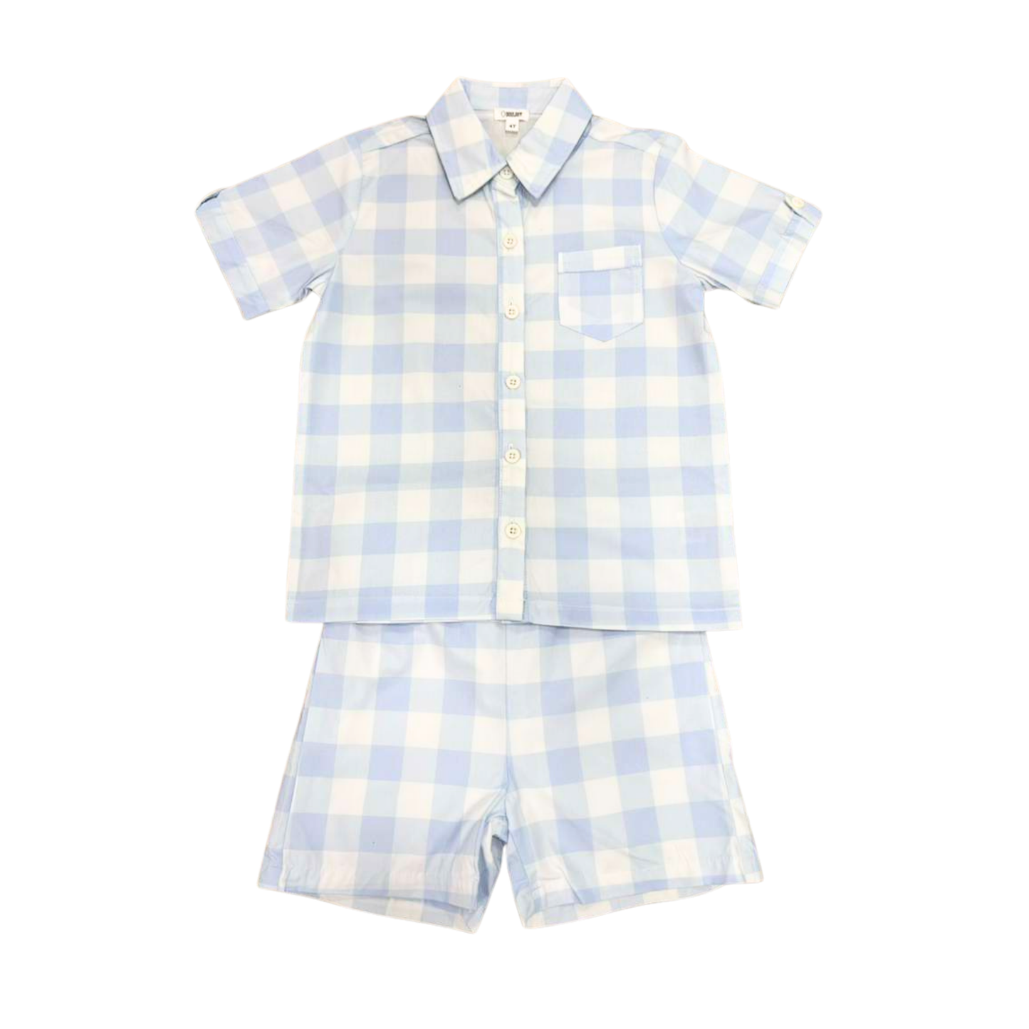 Bonjoy Blue Gingham Shabbos Plaid 2 Piece Shorts Set - Boy