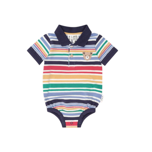 Huxbaby Multi Rainbow Stripe Polo Romper