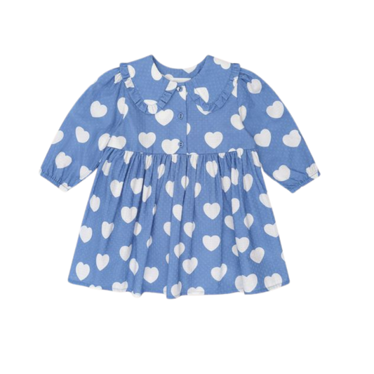 Huxbaby Bijou Blue Frill Heart Collar Dress