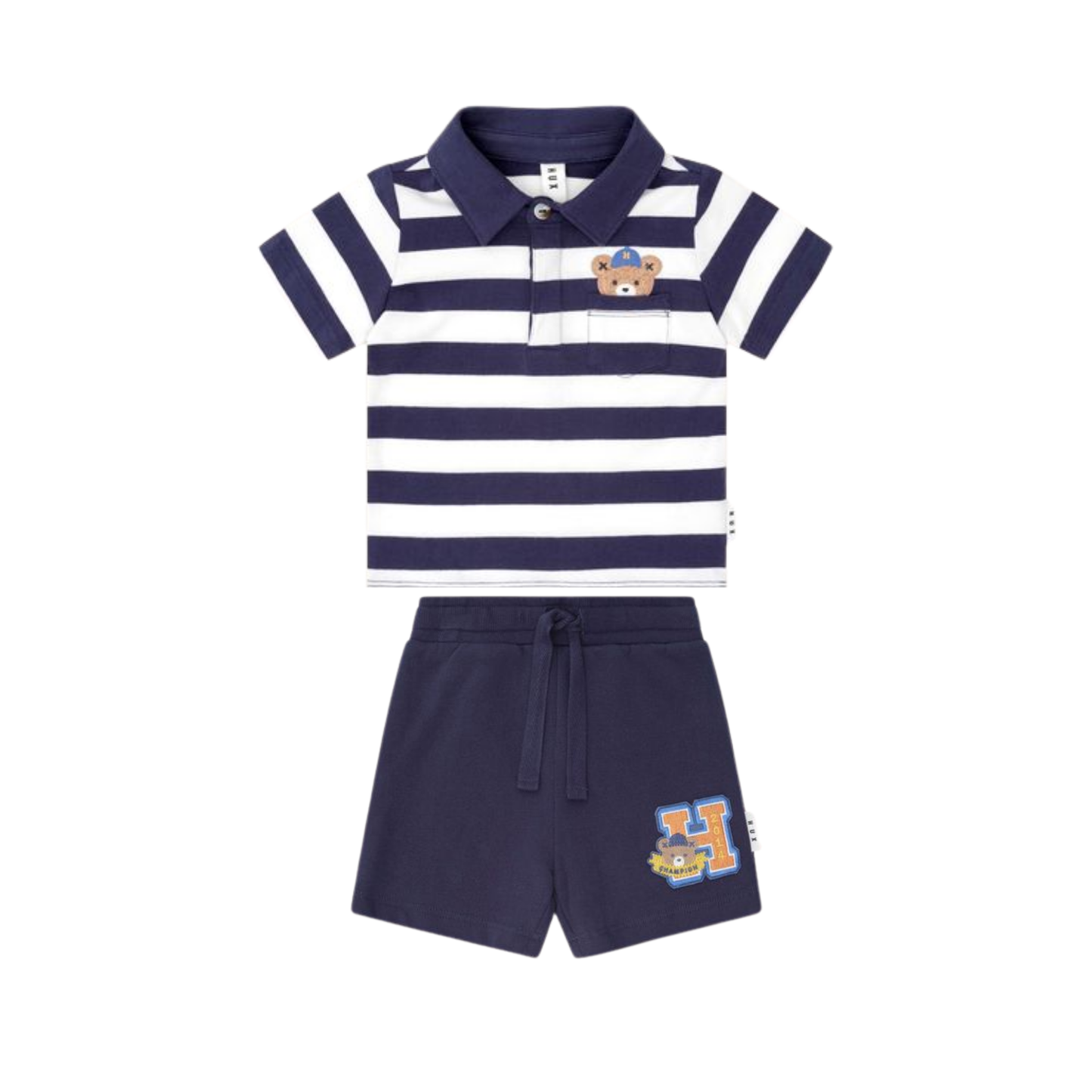 Huxbaby Navy/Almond Milk Peekaboo Varsity Hux Shorts Set