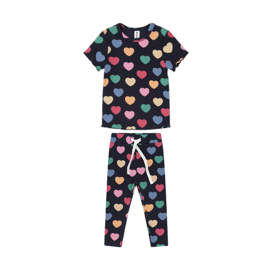 Huxbaby Navy Multi Multi Hearts Rib Leggings Set