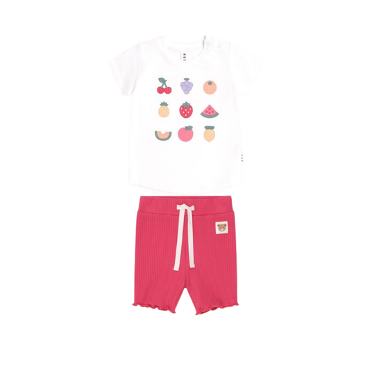 Huxbaby Cherry/White Fruit Salad Shorts Set