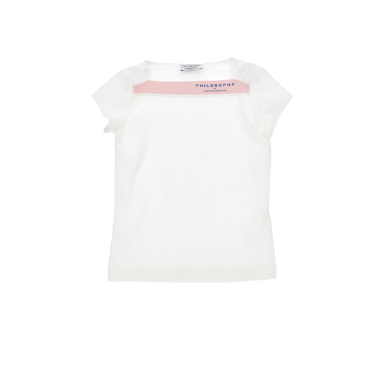 Philosophy 0190 Wht Pink Contrast Trim Short Sleeve Tee