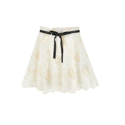 Philosophy 0102 Off White Embroidered Tie Belt Skirt