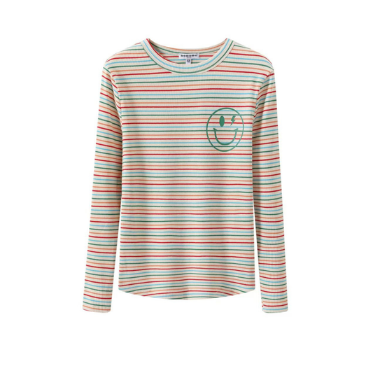 Noname Rainbow Smile Multi Stripe Long Sleeve Top