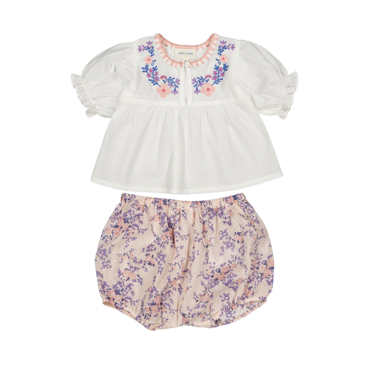 Louis Louise Off White Pooni Short Sleeve Bloomer Set