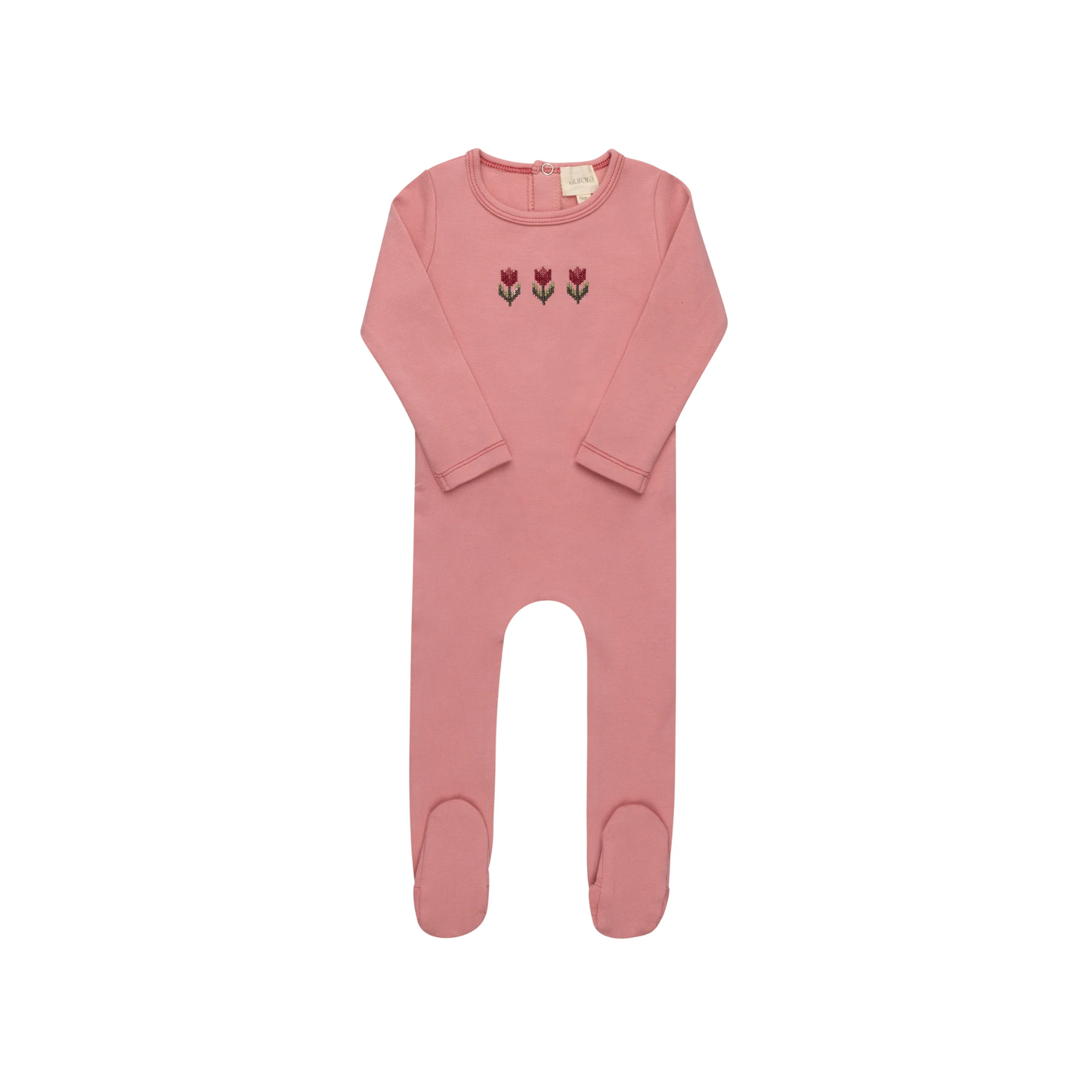 Aurora Pink Cotton Crossstich Tulip Collection Footie