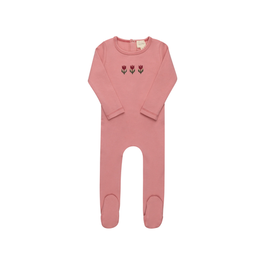 Aurora Pink Cotton Crossstich Tulip Collection Footie