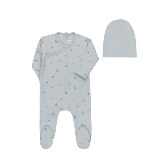 Aurora Blue Jersey Cotton Butterfly/Dragonfly Collection Footie + Beanie