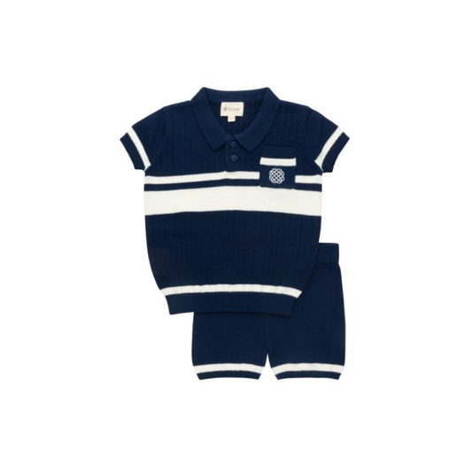 Looms Navy/Ivory Mesh Knit Collection 2Pc Set