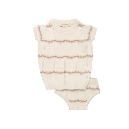 Looms Ivory/Pink Wave Knit Collection 2Pc Set