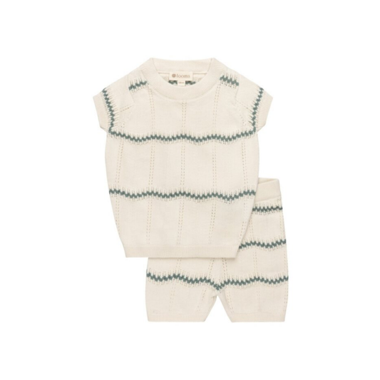 Looms Ivory/Sage Wave Knit Collection 2Pc Set