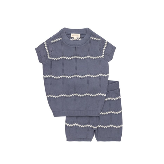 Looms Blue/Ivory Wave Knit Collection 2Pc Set