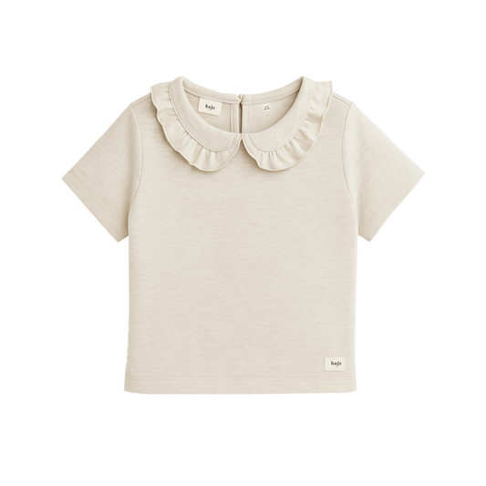 Baje Creme melange Francia Collar Short Sleeve Top