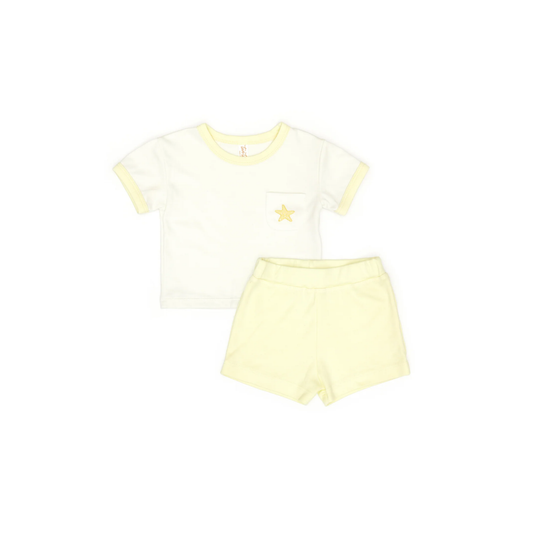 Tuntun Natural & Wax Yellow Star Crew Neck Shorts Set