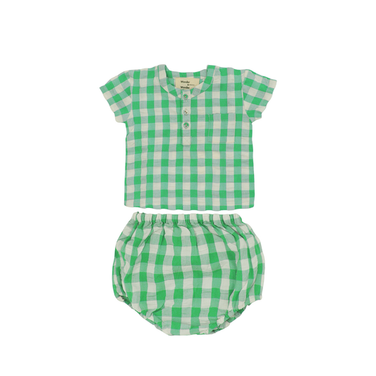 Wander & Wonder Jade Henley Gingham Bloomers Set