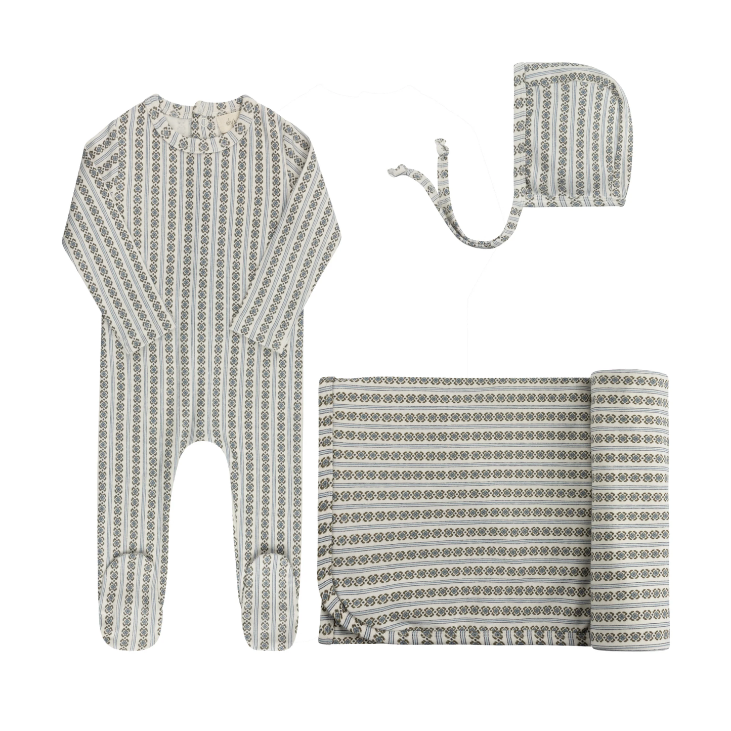 Aurora Ivory Blue Cotton Rib Linear Leaf Collection Take Me Home Set