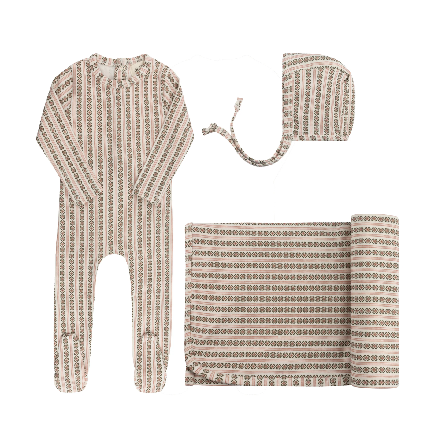 Aurora Ivory Pink Cotton Rib Linear Leaf Collection Take Me Home Set