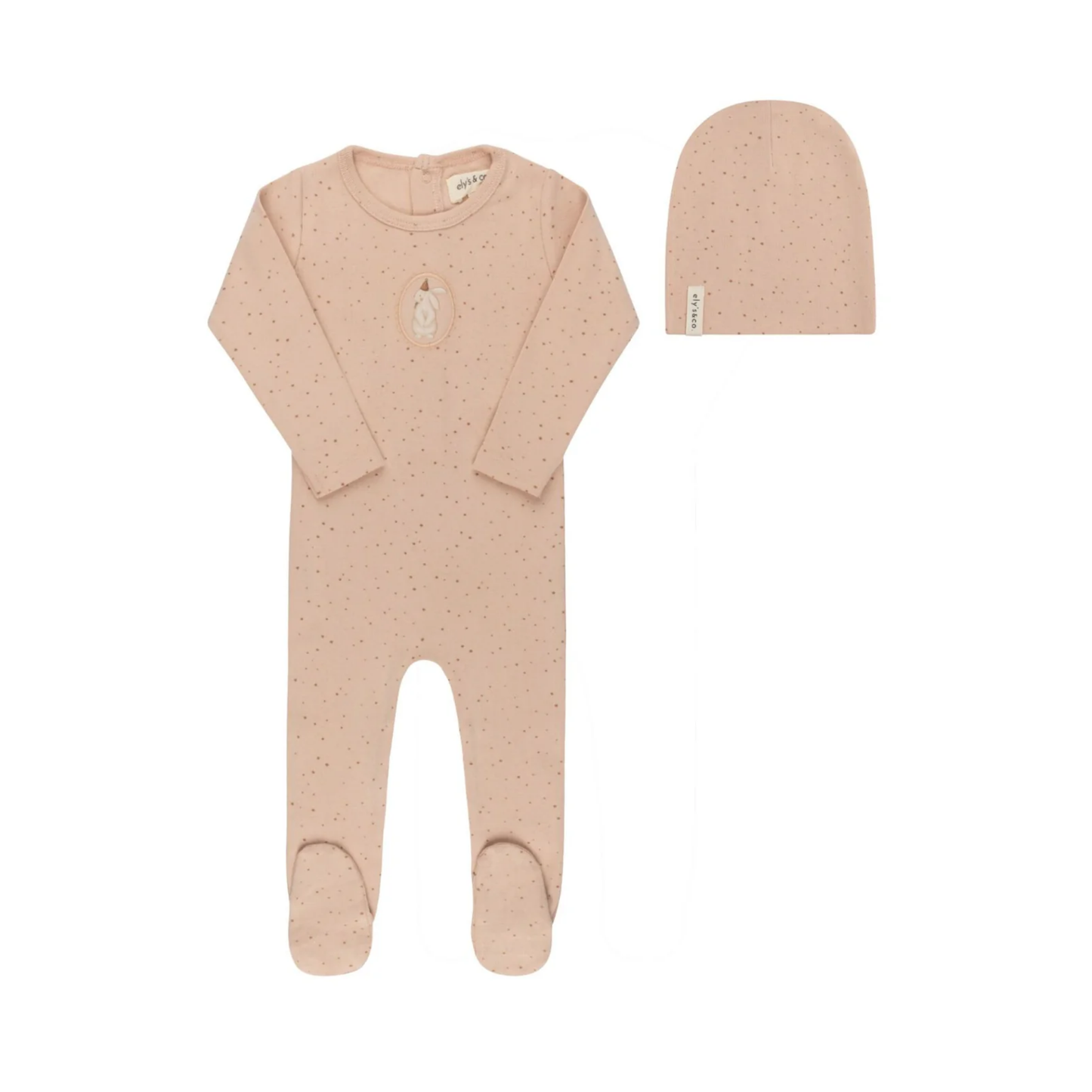 Ely's & Co Pink Cotton Bunny Collection Footie + Beanie