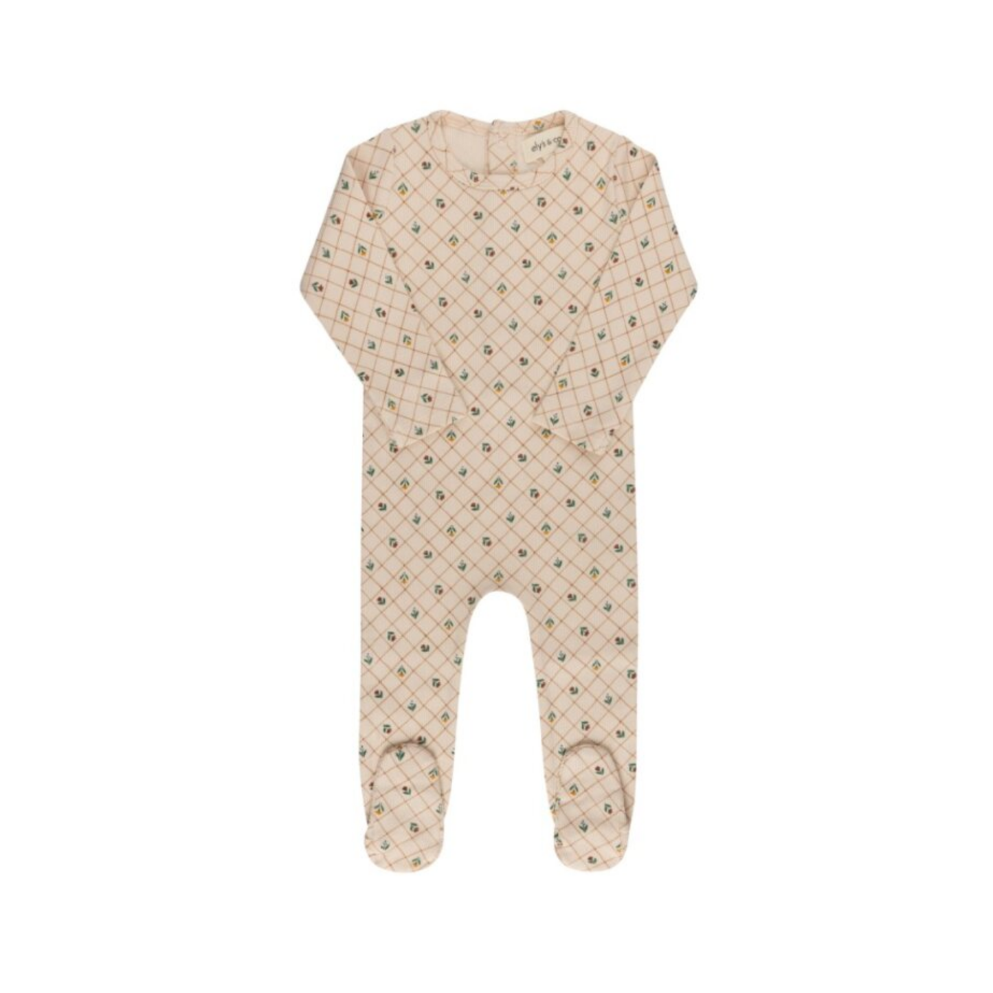Ely's & Co Pink Ribbed Floral Grid Pattern Collection Footie