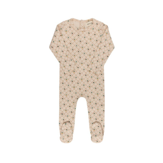 Ely's & Co Pink Ribbed Floral Grid Pattern Collection Footie