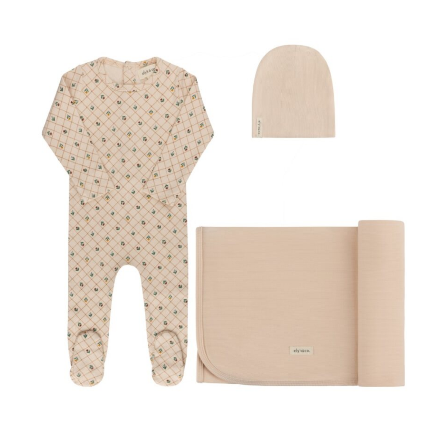 Ely's & Co Pink Ribbed Floral Grid Pattern Collection Take Me Home Set