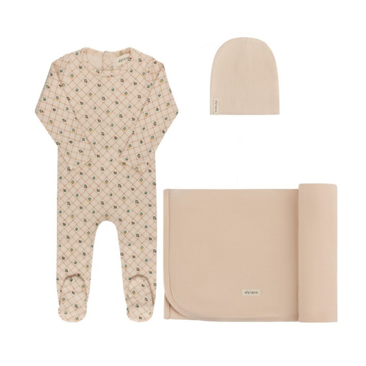 Ely's & Co Pink Ribbed Floral Grid Pattern Collection Take Me Home Set