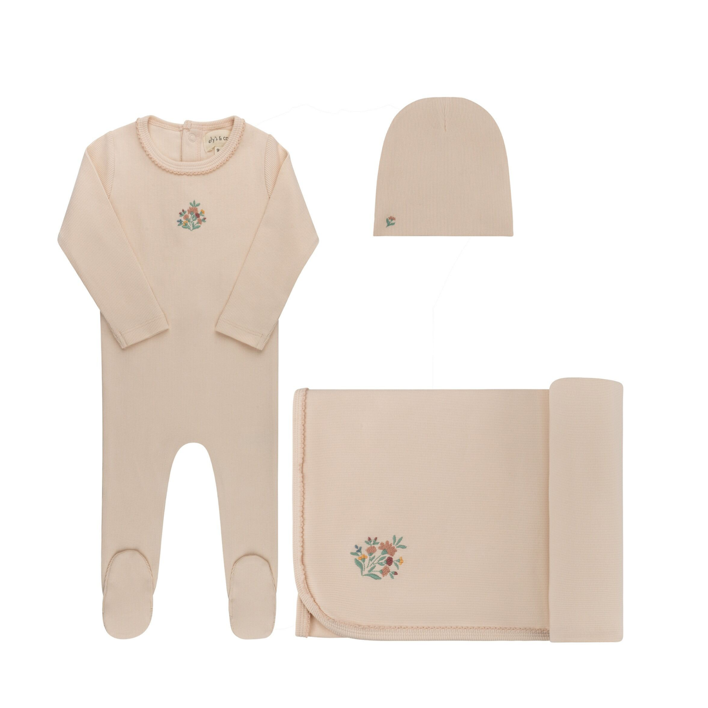 Ely's & Co Pink Ribbed Floral Embroidered Collection Take Me Home Set