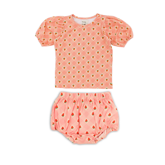 Wander & Wonder Puff Sleeves Check Top Set