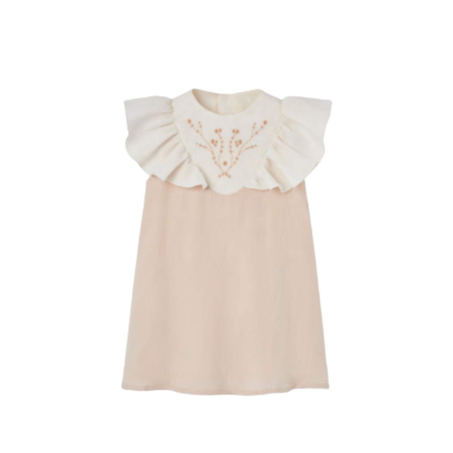 Popelin Dusty Pink Embroidered Yoke Short Sleeve Dress