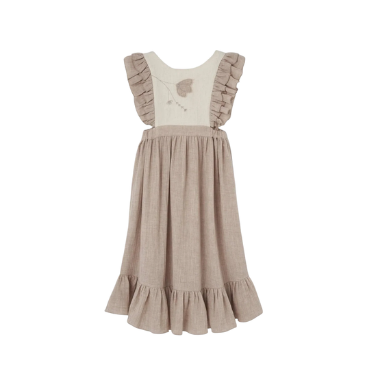 Popelin Sand Embroidered Bib Sleeveless Dress