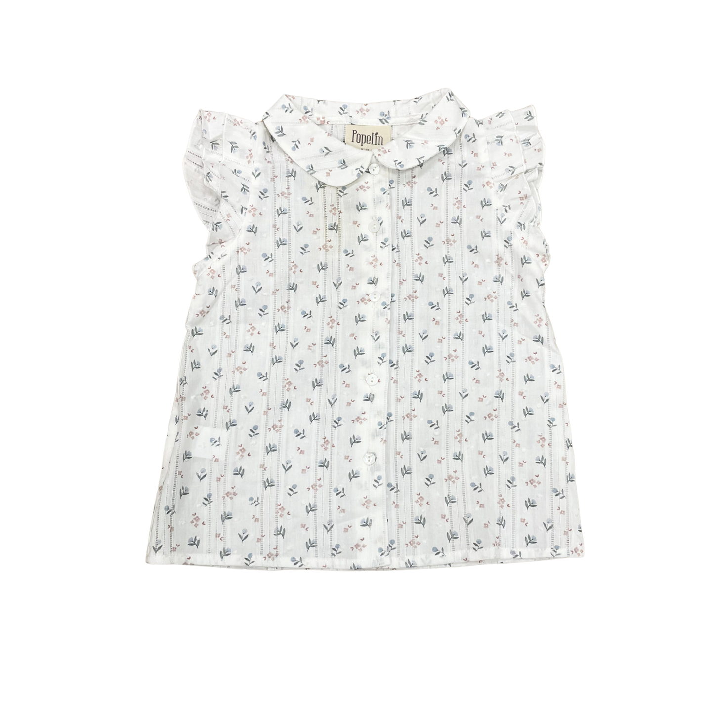 Popelin White Collar Floral Short Sleeve Blouse