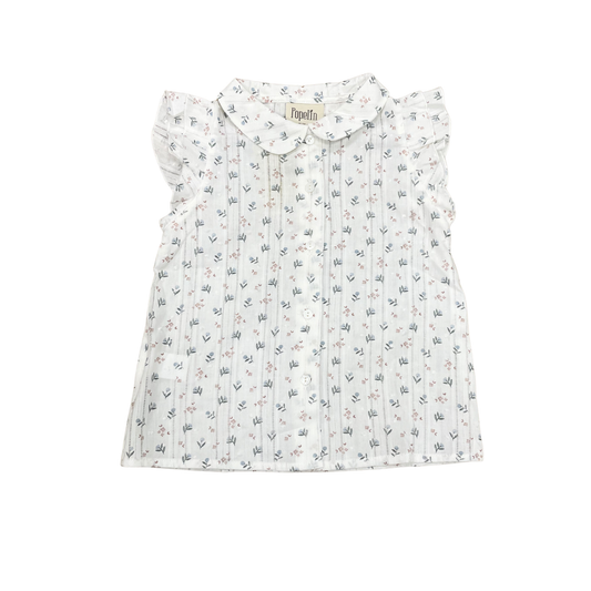 Popelin White Collar Floral Short Sleeve Blouse