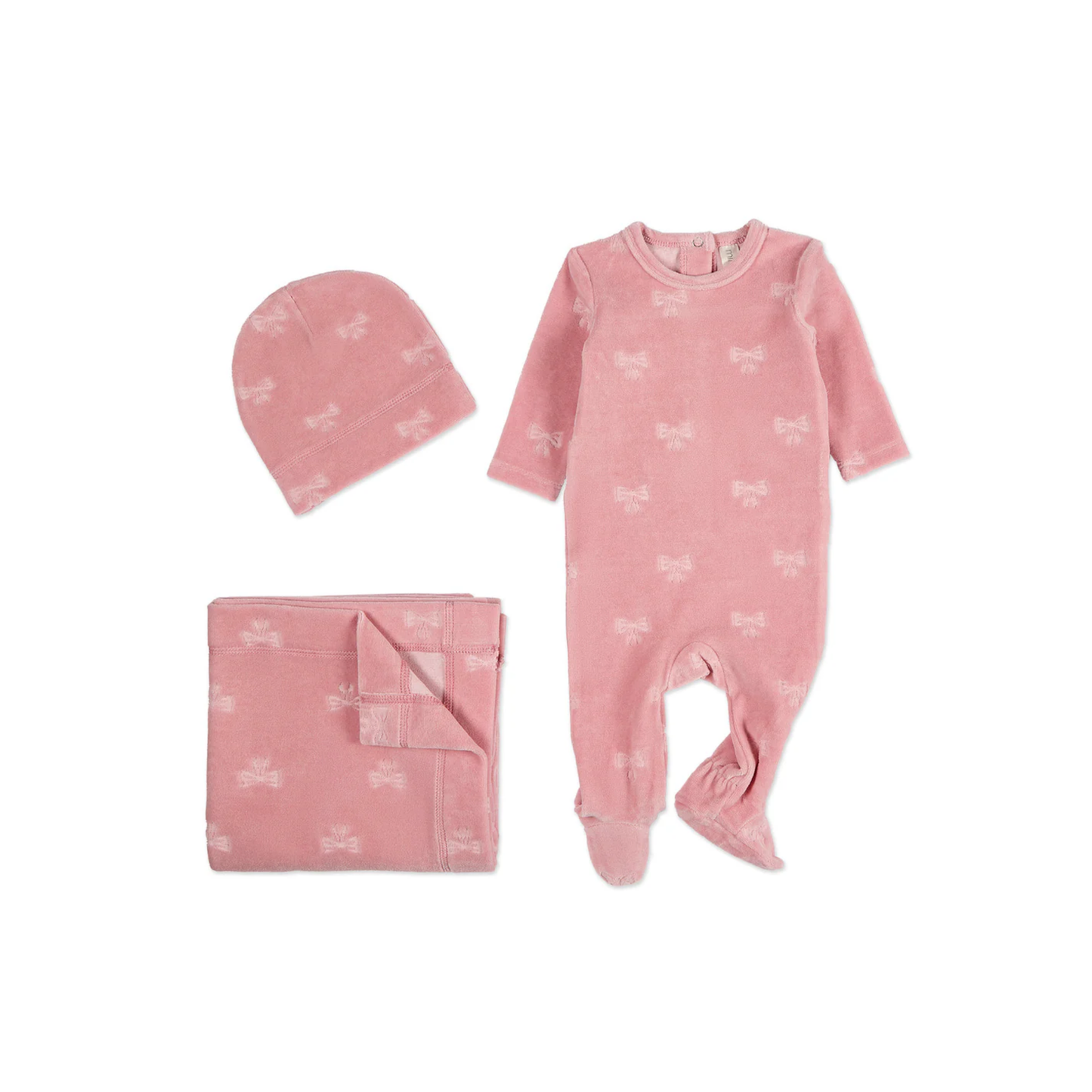 MiniMoi Velvet Bow 3 Pc Footie Set