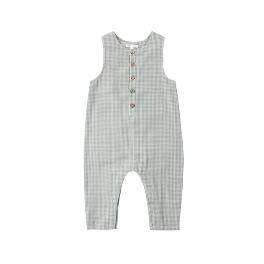 Rylee+Cru Green Gingham Button Romper