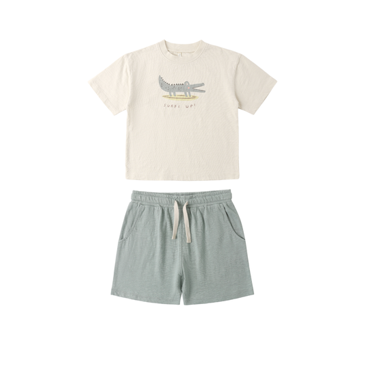 Rylee+Cru Natural Alligator Shorts Set