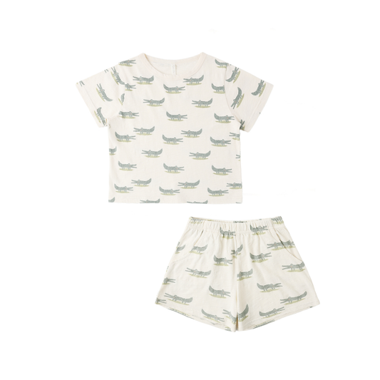 Rylee+Cru Natural Alligator Shorts Set