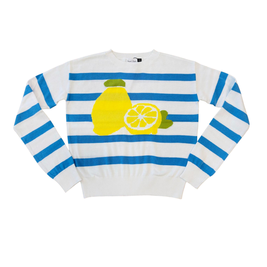 Noni Daily White/Blue Lemon Knit Sweater
