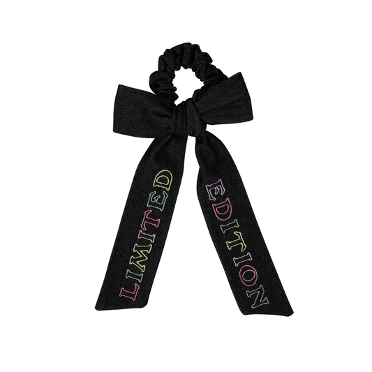 Limited Edition Black Denim Embroidered Logo Hair Tie