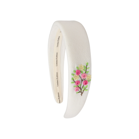 Limited Edition White Floral Embroidered Headband