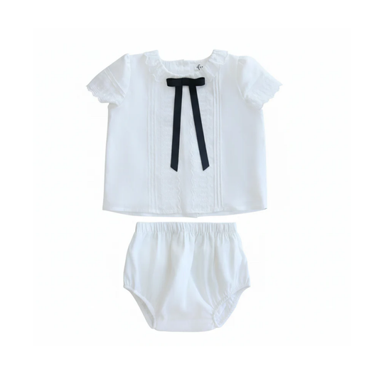 Little Parni White Evening Bow Toddler Set