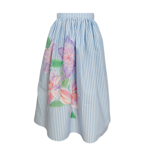 Olivia Rohde Sky Blue Floral Pleated Knee Length Skirt